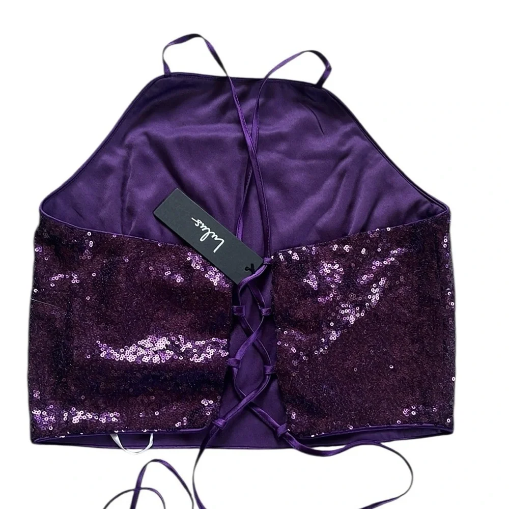 LULUS Purple Sequin Lace-Up Two-Piece Mini Dress NWT Size Large - Picture 3 of 14